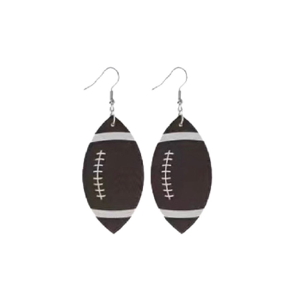 Football Rugby Ball 2" Earrings Faux Leather Sporty Team #15 New